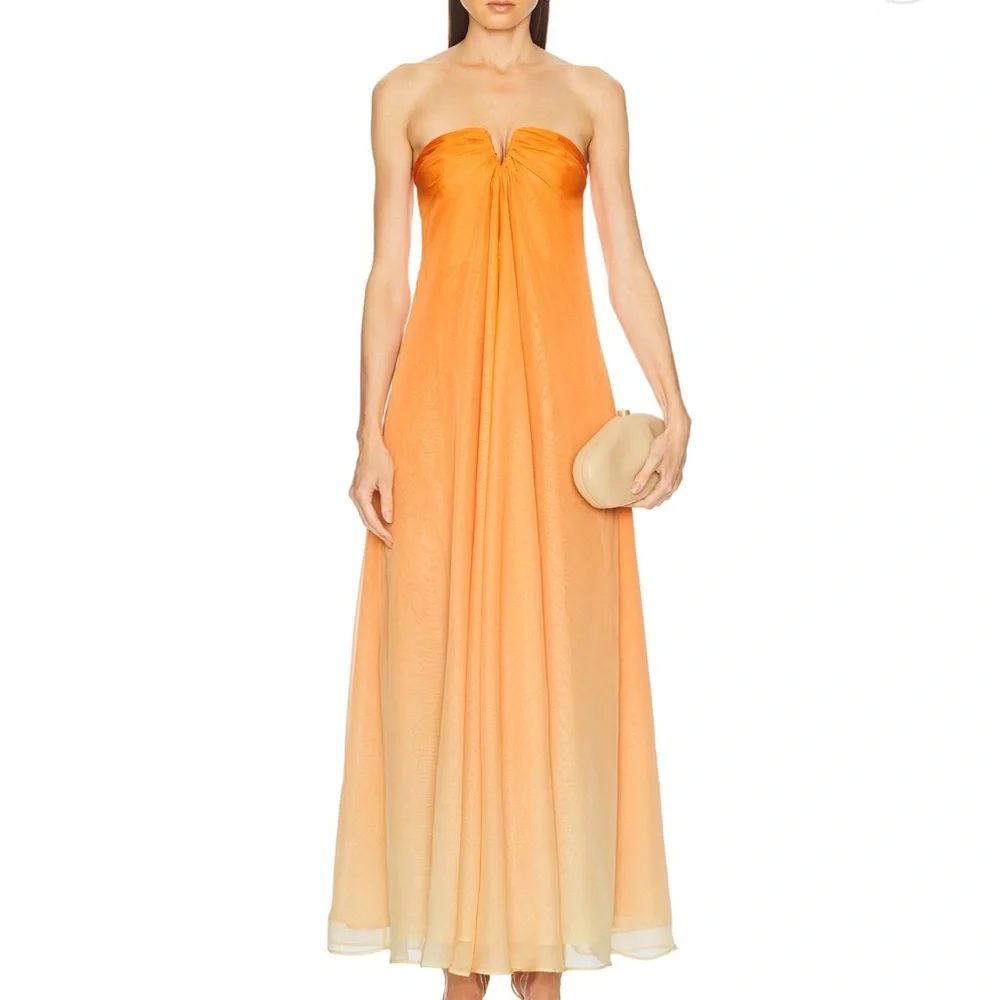 Cult Gaia Janelle Grown Elegant Orange Strapless Evening Gown - Picture 5 of 6